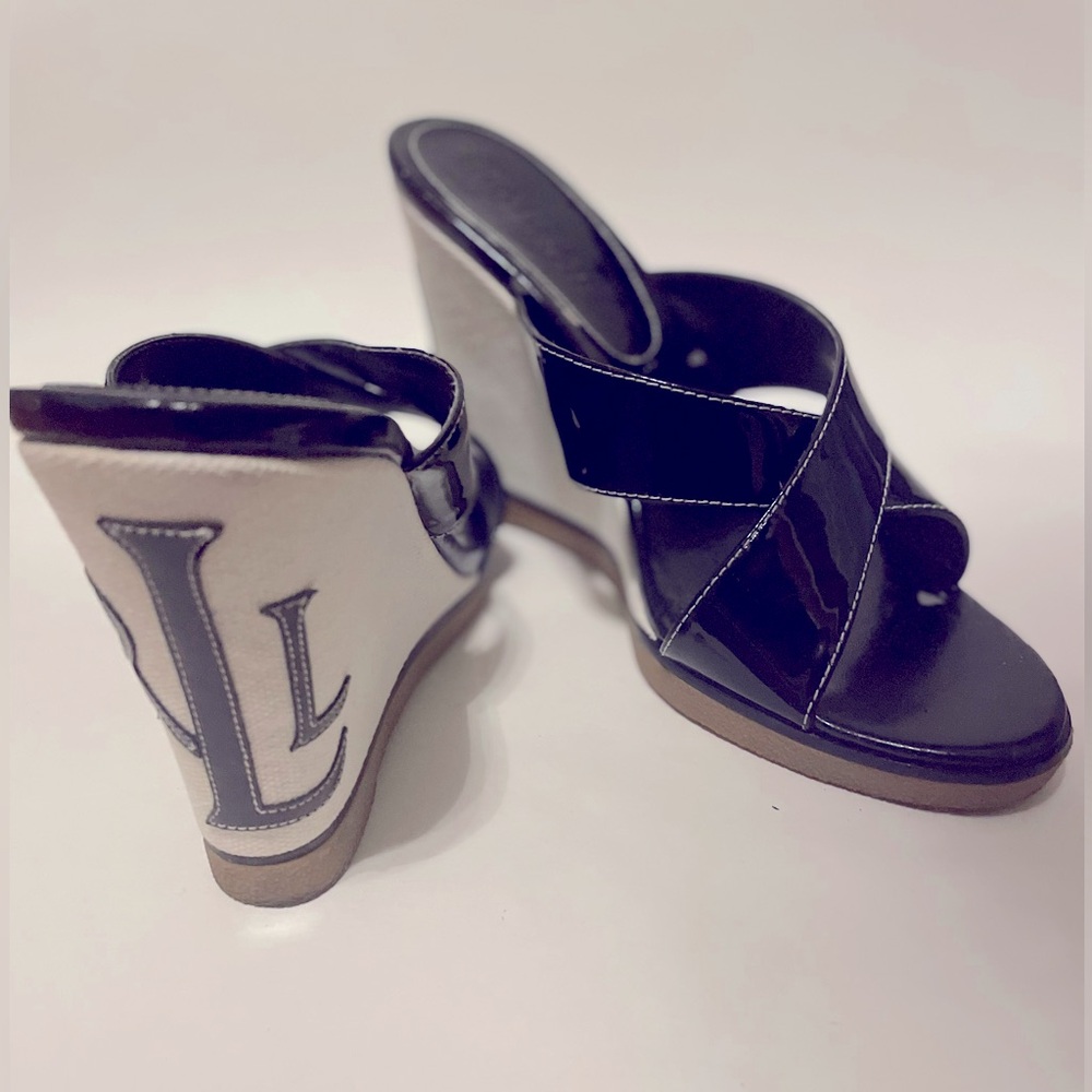 Vintage Lauren Ralph Lauren Virginia Slip on Wedge Opened-toe Black Sz 7 1/2